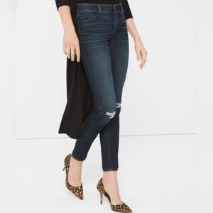 WHBM Dark Wash Skimmer Jeans, Ripped Knees SZ 0